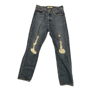 Women's Classic Blue Wedgie Straight Leg Distressed Jeans